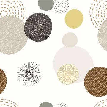 Abstract hand drawn geometric pattern with decorative circles and vintage Stock Illustration