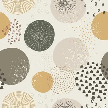 Abstract hand drawn geometric pattern with decorative circles and vintage Stock Illustration