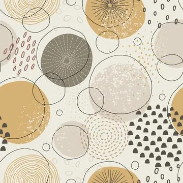 Abstract hand drawn geometric pattern with decorative circles and vintage Stock Illustration