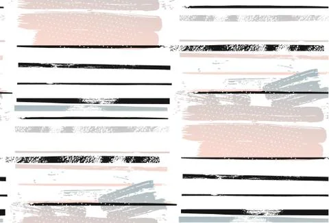 Abstract hand drawn geometric seamless pattern or background with brush painted Stock Illustration