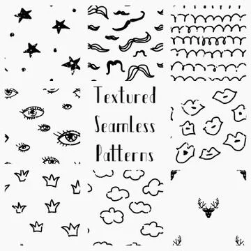 Abstract Hand Drawn Grunge Textured Seamless Patterns Stock Illustration