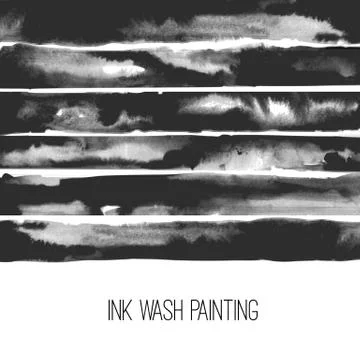 Abstract hand drawn ink texture. Black ink wash painting on white background. Stock Illustration