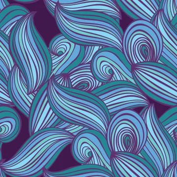 Abstract hand-drawn lines and waves seamless pattern Blue and purple. Stock Illustration