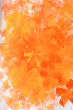 Abstract hand drawn paint background: red floral patterns on orange backdrop Stock Illustration