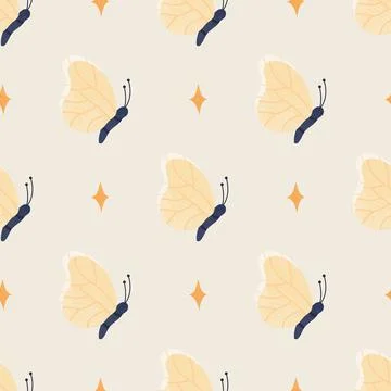 Abstract hand drawn pattern with butterfly for textile design. Vector seamles Stock Illustration