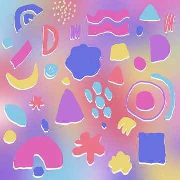 Abstract hand drawn pattern with a set of objects in bright colors on gradi.. 스톡 일러스트