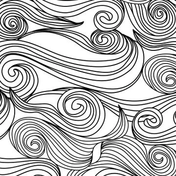Abstract hand-drawn pattern with waves. Unique coloring book square page for  Illustrazione stock