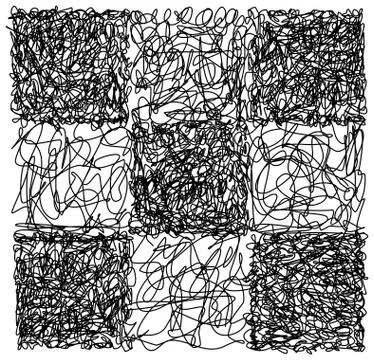 Abstract hand drawn scribble doodle checkerboard chaos pattern texture Illustrazione stock