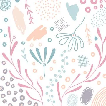 Abstract hand drawn scribble organic shape floral, leaves, natural elements p Stock Illustration