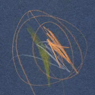 Abstract Hand Drawn Scribbles in Orange and Green Chalk on Blue Background Stock Illustration