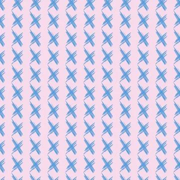 Abstract hand drawn seamless pattern with blue cross on pink background Stock Illustration