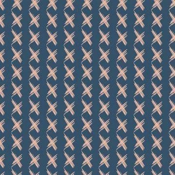 Abstract hand drawn seamless pattern with beige cross on blue bacckground Stock Illustration