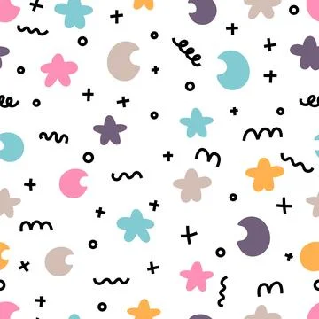 Abstract hand drawn seamless pattern. Geometric shapes doodle drawing. Wrap.. Stock Illustration