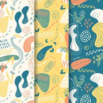 Abstract Hand Drawn Seamless Pattern Collection with Organic Stock Illustration