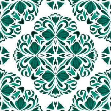 Abstract hand drawn tile seamless ornamental watercolor paint pattern. azul.. Stockillustratie