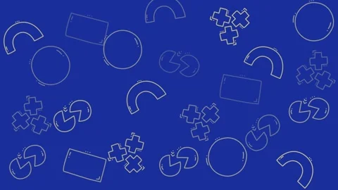 Abstract Hand Drawn White Geometric Shapes Pattern on Vibrant Blue Background Stock Footage 344909956