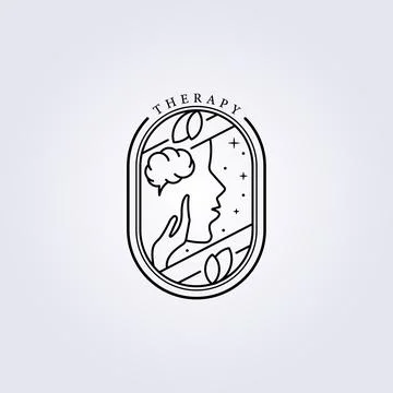 Abstract hand face brain and leaves logo icon symbol linear template vector b Stock Illustration