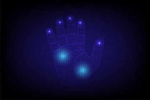Abstract Hand Hi-Tech Nets over and deep the bright light with blue gradient 스톡 일러스트