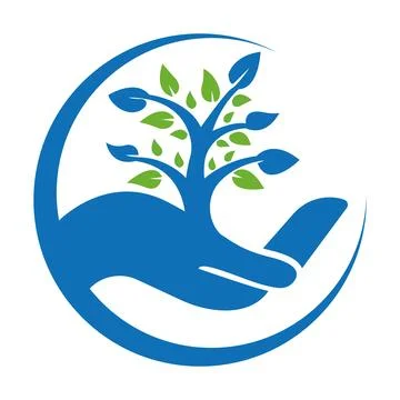 Abstract Hand Holding Tree in Circular Shape Logo for Eco-Friendly, Nature Care  Stock Illustration