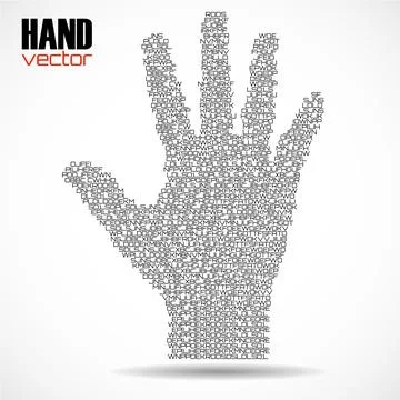 Abstract hand made of letters isolated on white background. Creative idea Stock Illustration