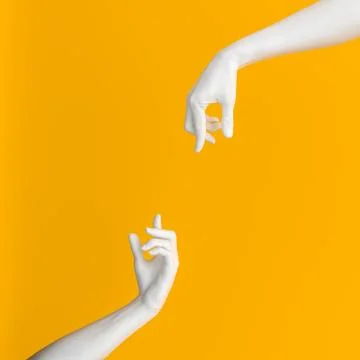 Abstract Hand pose like picking something isolated on yellow. 3d illustration Stock Illustration