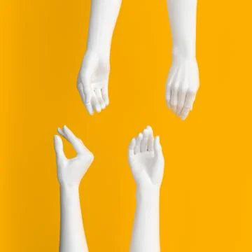 Abstract Hand pose like picking something isolated on yellow. 3d illustration Stock Illustration