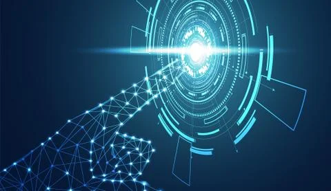 Abstract hand wireframe digital technology concept The finger is pointed in a Illustrazione stock