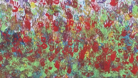 Abstract handprints on the wall Stock Photos