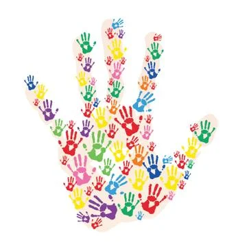 Abstract hands print rainbow background Stock Illustration