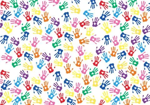 Abstract hands print rainbow background Stock Illustration