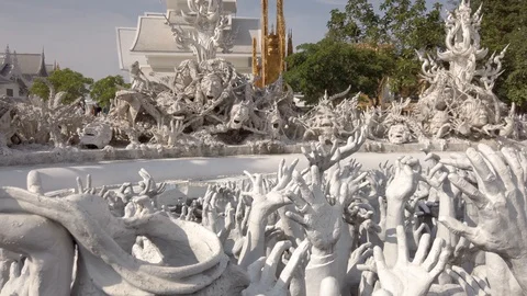 Abstract hands statue from Hell in Wat Rong Khun White Temple Stock Footage 110149929