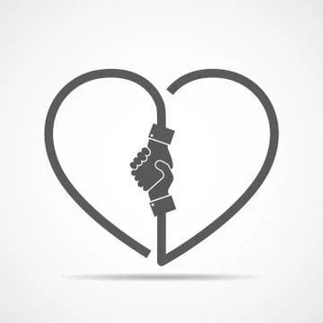 Abstract handshake in the shape of heart. Vector illustration. Illustrazione stock
