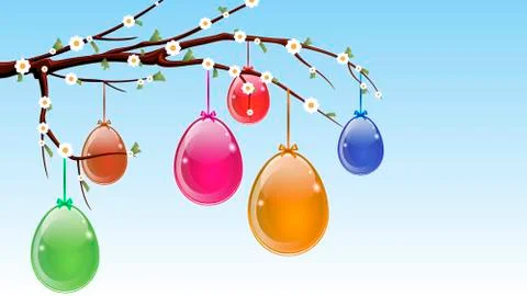 Abstract hanging Easter eggs on a spring branch Stock Illustration