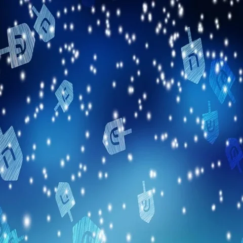 Abstract Hanukkah motion blue background with spinning dreidels and lights. Video stock 69442748