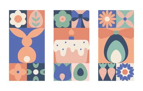 Abstract happy easter geometric cards, backgrounds. Modern geometric vector eggs Stock Illustration