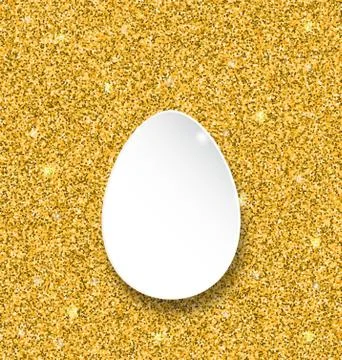 Abstract Happy Easter Paper Egg on Golden Sparkles Background Stock Illustration