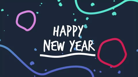 Abstract Happy New Year text with memphis geometric pattern Stock Footage 257075893