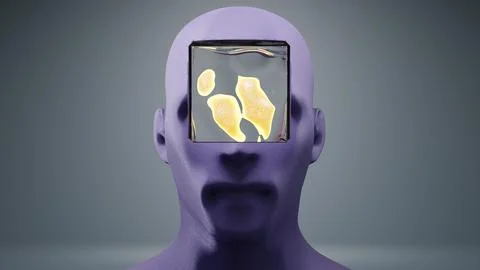 Abstract head with a hole, featuring clouds, symbolizing a blend of the human Illustrazione stock
