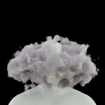 Abstract head with a hole, featuring clouds, symbolizing a blend of the human Illustrazione stock