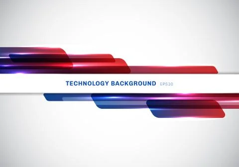 Abstract header blue and red shiny geometric shapes overlapping moving techno Stock Illustration