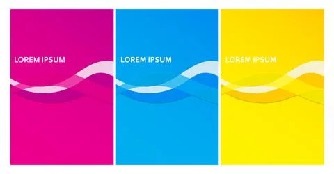 Abstract header blue pink yellow wave vector design. Template set. Vector ill Stock Illustration
