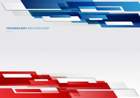 Abstract header blue, red and white shiny geometric shapes overlapping moving Stock Illustration