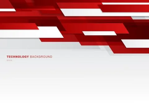 Abstract header red and white shiny geometric shapes overlapping moving techn Stock Illustration