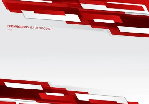 Abstract header red and white shiny geometric shapes overlapping moving techn Stock Illustration