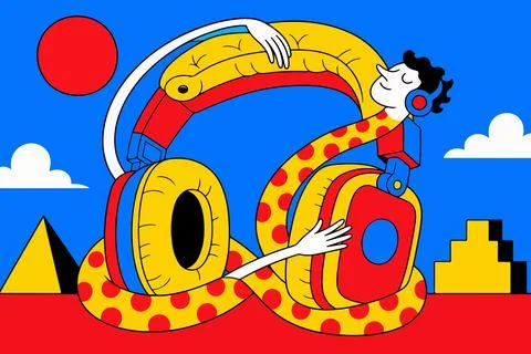 Abstract Headphones with Figure Stock Illustration