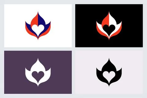 Abstract Heart and Flame Logo Icon Set Stock Illustration
