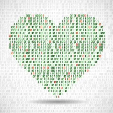 Abstract heart of binary code. Digital love, technology symbol Illustrazione stock