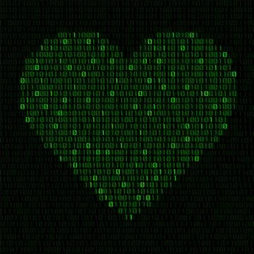 Abstract heart of binary code. Digital love, technology symbol 스톡 일러스트