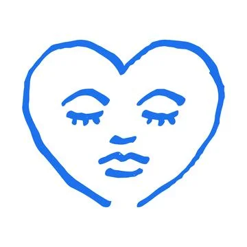 Abstract Heart With Face And Closed Eyes Hand Drawn Doodle Vector Illustratio Stock Illustration
