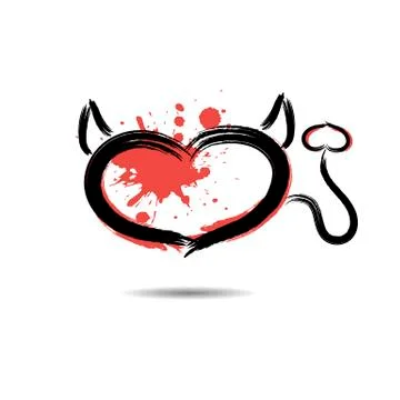 Abstract heart in the form of devil hand-drawn with blots paint Illustrazione stock